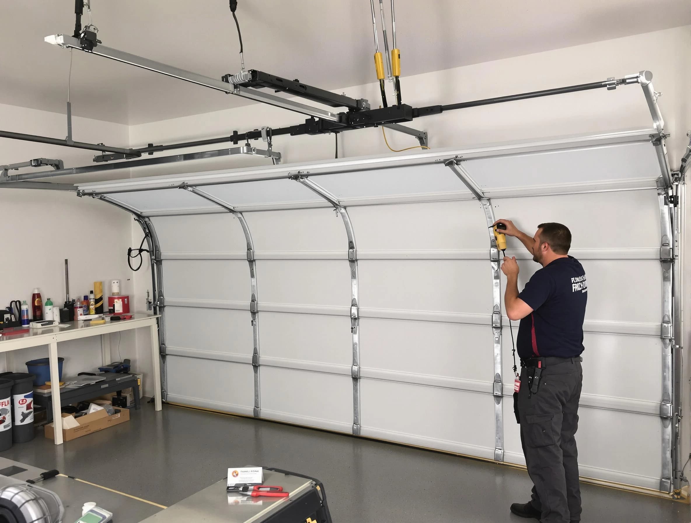 Bellwood Garage Door Repair certified technician performing overhead door system repair in Bellwood