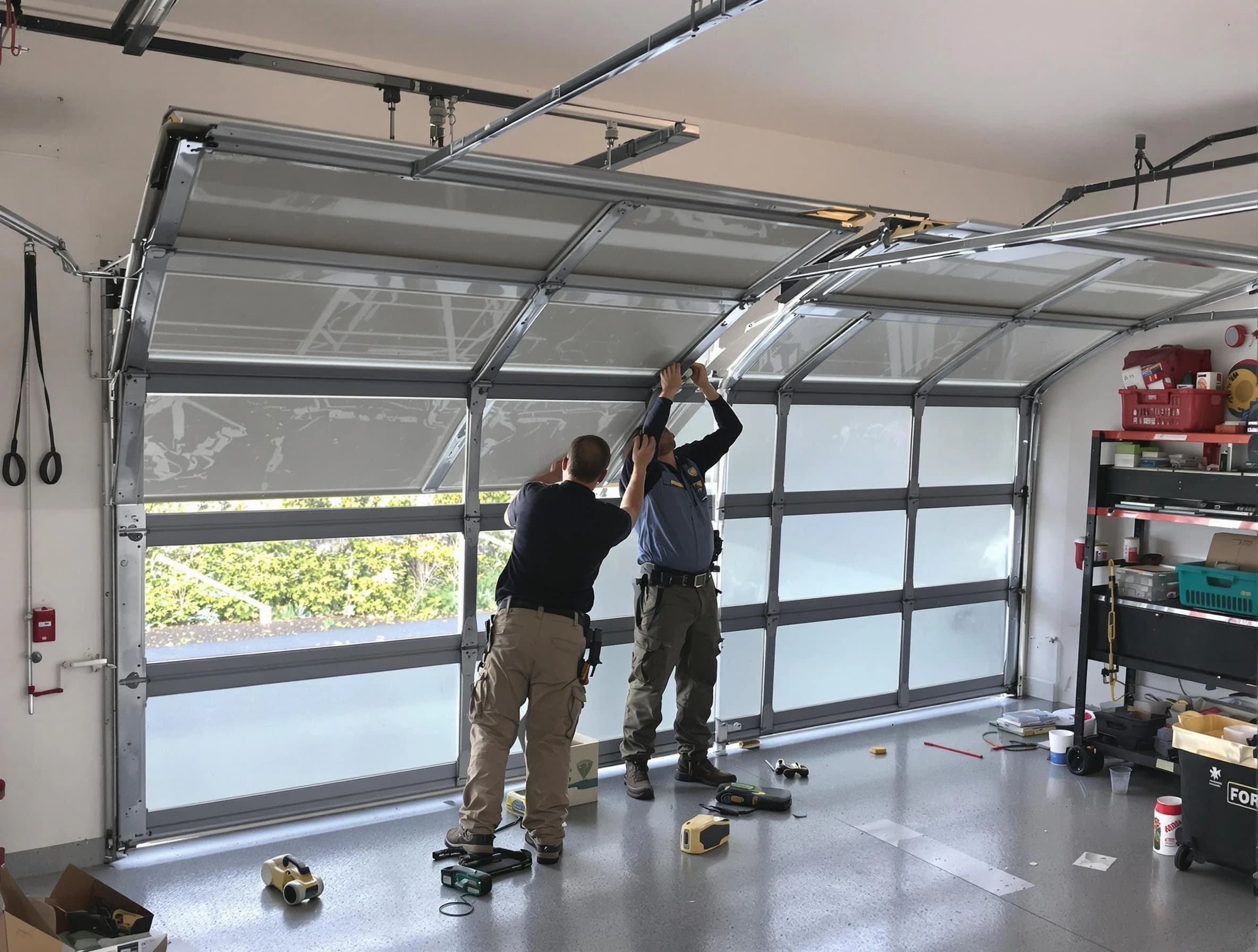 Bellwood Garage Door Repair expert performing precise panel replacement on Bellwood garage door