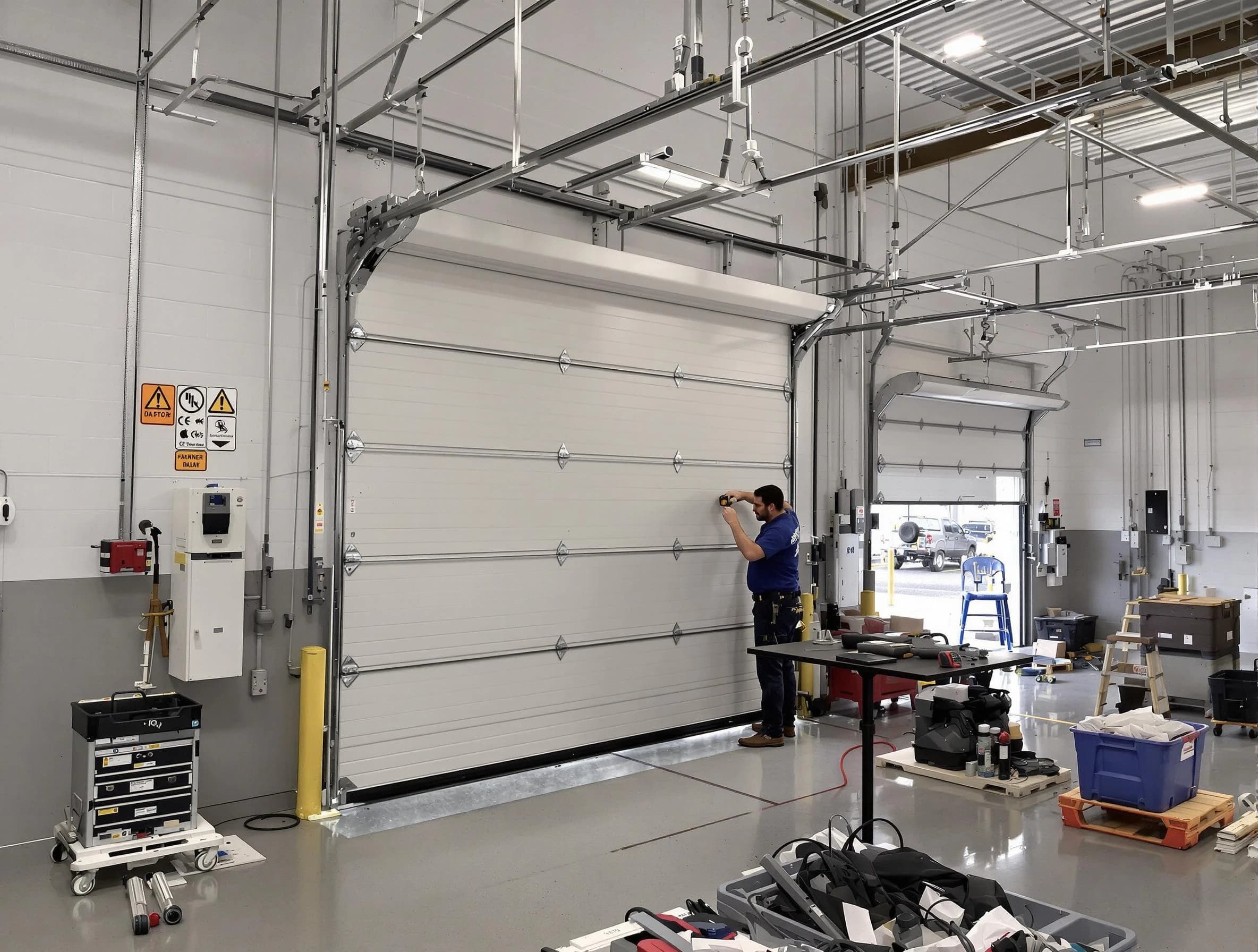 Commercial garage door repair being performed by Bellwood Garage Door Repair expert in Bellwood