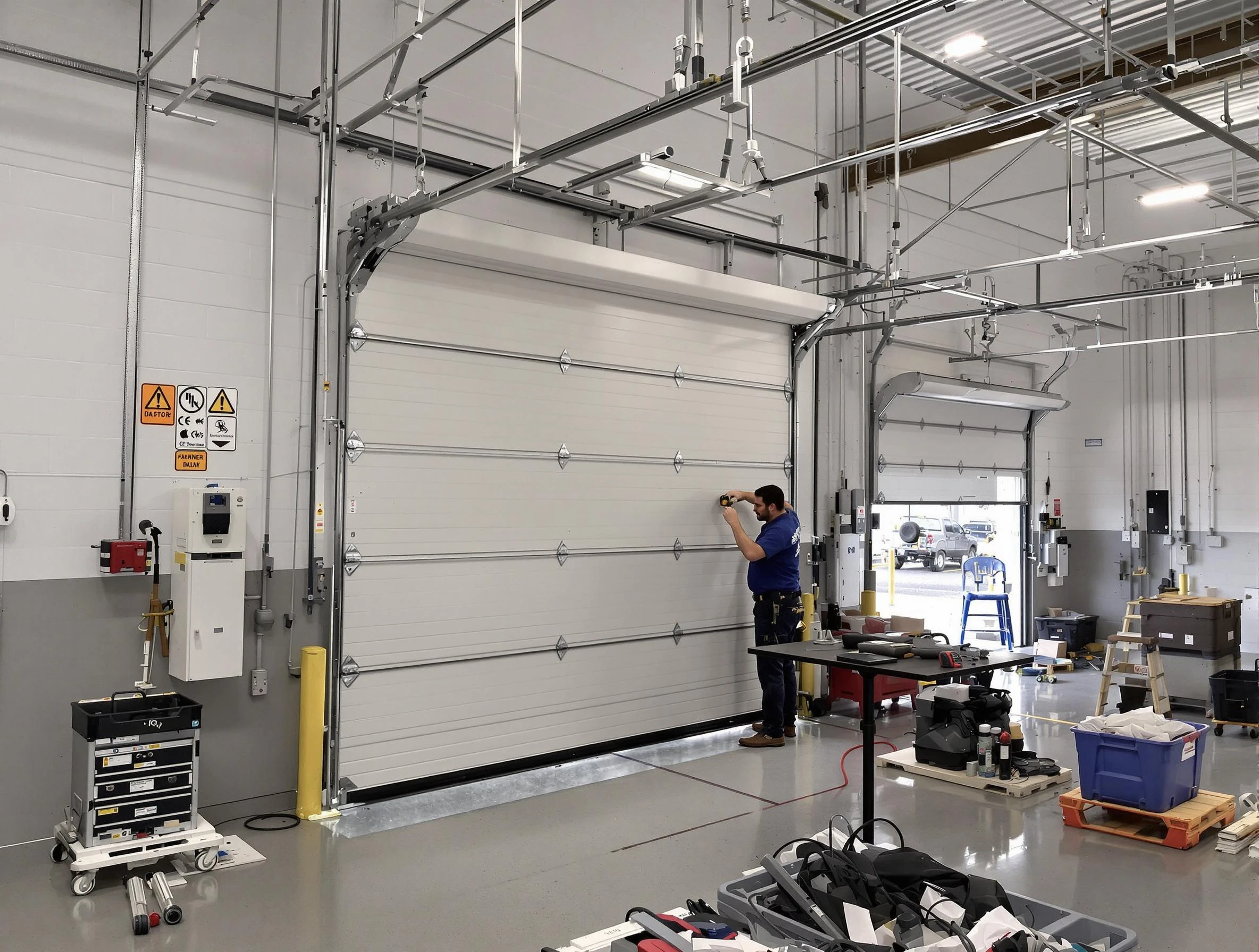 Commercial garage door repair being performed by Bellwood Garage Door Repair expert in Bellwood