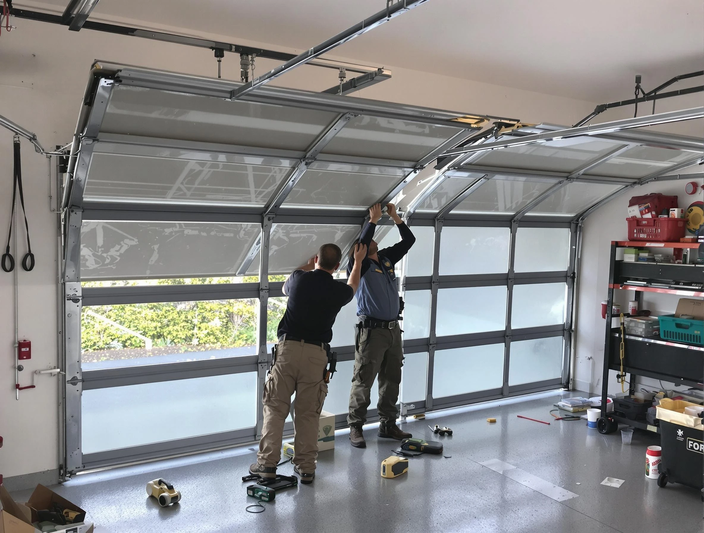 Bellwood Garage Door Repair expert performing precise panel replacement on Bellwood garage door
