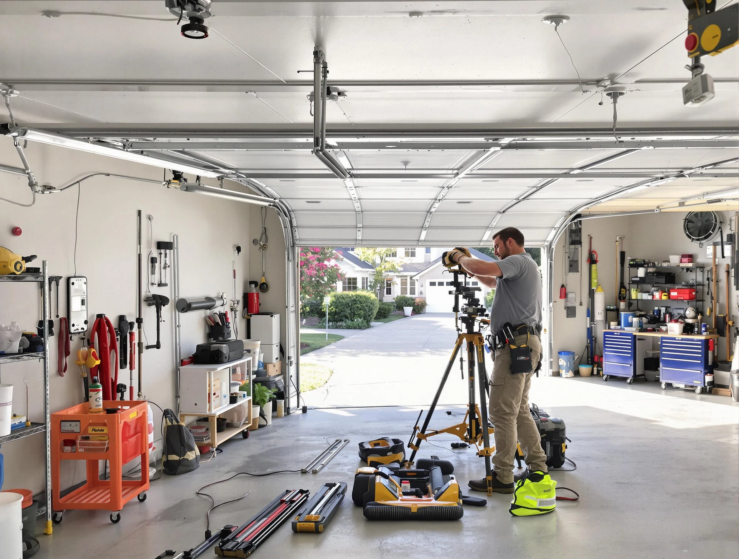 Bellwood Garage Door Repair specialist performing laser-guided track alignment in Bellwood